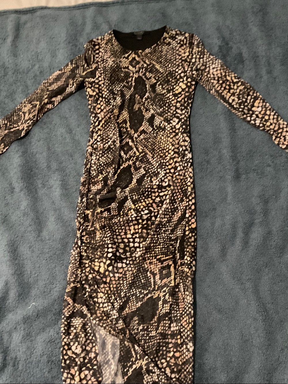 AllSaints Long Sleeve Snake-Print Maxi Dress in Black and Tan
